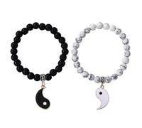 ZENRUIMING 2 Pcs Simple Yin Yang Natural Stone Beaded Bracelet, Yoga Meditation Harmony Bracelet, Couple's Accessory, Anniversary Valentine's Day Birthday Accessory