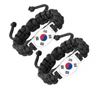 ZENRUIMING 2 Pcs South Korea Flag Handmade Braided Rope Bracelet, Adjustable Twisted Flag Crystal Glass Bracelet, South Korea Travel Souvenir, Patriot's Day National Day Accessory