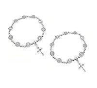 ZENRUIMING 2 Pcs St Benedict Medal St Christopher Medal Bracelet with Cross Charm Round Bead Beaded Bracelet, Catholic Christian Jewelry, Men's and Women's Lucky Protection Accessories