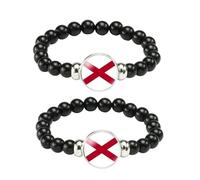 ZENRUIMING 2 Pcs State of Alabama Flag Black Beaded Bracelet, Adjustable Handmade American State Flag Stretch Rope Bracelet