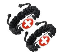 ZENRUIMING 2 Pcs Switzerland Flag Handmade Braided Rope Bracelet, Adjustable Twist Flag Crystal Glass Bracelet, Switzerland Travel Souvenir, Patriot's Day National Day Accessory