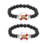 ZENRUIMING 2 Pcs The state of FLORIDA Flag Black Beaded Bracelet, Adjustable Handmade American State Flag Stretch Cord Bracelet
