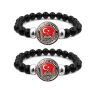 ZENRUIMING 2 Pcs Turkey Istanbul Landmarks Beaded Bracelet, Adjustable Elastic Black Beaded Bracelet, Istanbul Tourist Souvenir