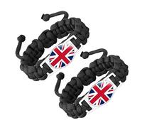 ZENRUIMING 2 Pcs UK Flag Handmade Braided Cord Bracelet, Multi-Layer Cross Wrap Flag Bracelet, Sports Event Cheer Wristband, UK Patriot's Day National Day Accessory Accessory