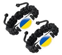 ZENRUIMING 2 Pcs Ukrainian Flag Handmade Braided Rope Bracelet, Adjustable Wrap Twist Flag Crystal Glass Bracelet, Ukrainian Patriots Day National Day Accessory