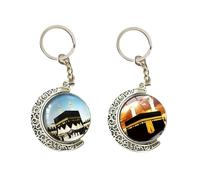 ZENRUIMING 2 Saudi Arabia Mecca Pilgrimage Keychains, Middle East Arab Muslim Crystal Glass Zinc Alloy Keychain, Eid Pilgrimage Accessory, Mecca Travel Souvenir, Silver, One size