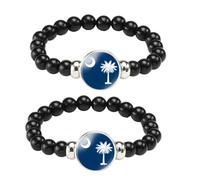 ZENRUIMING 2 South Carolina Flag Black Beaded Bracelet, Handmade Stretch Cord American State Flag Bracelet