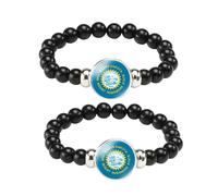 ZENRUIMING 2 South Dakota State Flag Black Beaded Bracelet, Handmade Stretch Cord American State Flag Bracelet