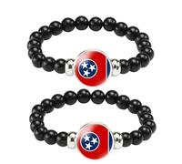 ZENRUIMING 2 Tennessee State Flag Black Beaded Bracelet, Handmade Stretch Cord American State Flag Bracelet