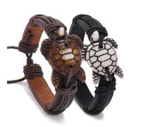 ZENRUIMING 2 Vintage Handmade Braided Leather Turtle Bracelets Men Women Handmade Braided Sea Animals Adjustable Leather Bracelets One Size Leather No Gemstone, one size, Leather, No Gemstone