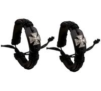 ZENRUIMING 2 Vintage Templar Crusader Leather Bracelets,Men's Handmade Adjustable Braided Cord Cross Leather Bracelet,Religious Jewelry Accessories
