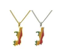 ZENRUIMING 2PCS Congo Republic Map Flag Necklace, Stainless Steel Congo Map Pendant Necklace for Women Men, Red Yellow Green African Flag Jewelry, Congo Pride Gift