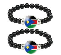 ZENRUIMING 2Pcs South Sudan Flag Bracelet, Handmade Beaded Elastic Bracelet, African Jewelry, South Sudan Tourism Souvenir, Adjustable, Resin Glass, no gemstone