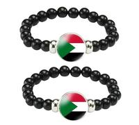 ZENRUIMING 2Pcs Sudan Flag Beaded Bracelet, Handmade Black Elastic Bracelet, African Jewelry, Sudan Tourism Souvenir, Adjustable, Resin, no gemstone