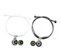 ZENRUIMING 2pcs sun star moon glow-in-the-dark bracelets, men's and women's black leather bracelets, sun moon star couple bracelet (Modern 2)