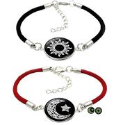 ZENRUIMING 2pcs sun star moon glow-in-the-dark bracelets, men's and women's black leather bracelets, sun moon star couple bracelet, Rope Alloy