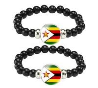ZENRUIMING 2Pcs Zimbabwe Flag Bracelet, Handmade Adjustable Stretch Rope Beaded Bracelet, Zimbabwe Tourism Souvenir, Adjustable, Resin, no gemstone, Adjustable, Resin, no gemstone
