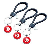 ZENRUIMING 3 Tunisian Flag Keychains, Hand Woven Leather Keychain, Tunisia Tourist Souvenir