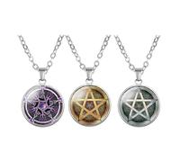 ZENRUIMING 3PCS Celtic Pentagram Crystal Glass Pendant Necklace Set, Spiritual Protection Talisman Jewelry, Mystic Star Charm for Faith Energy