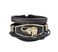 ZENRUIMING 3Pcs Elephant Bracelet, Adjustable Multi-Layer Braided Leather Bracelet Set for Men and Women, African Jewelry Travel Souvenir, Adjustable, Leather, no gemstone, Adjustable, Leather, no