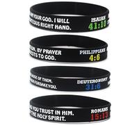 ZENRUIMING 4 Pack Bible Verse Silicone Wristbands - Adult Size Christian Bracelets with Inspirational Scriptures - Romans 15:13, Philippians 4:6, Isaiah 41:10, Deuteronomy 31:6