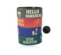 ZENRUIMING 4 Pcs Halloween Glow in The Dark Silicone Wristbands - 1 Inch Wide Trick or Treat Rubber Bracelets for Adults, Spooky Pumpkin Skull Spider Bat Designs, Halloween Party Favors