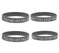 ZENRUIMING 4 Pcs Inspirational You Never Fail Until You Stop Trying Silicone Bracelet,Positive and Optimistic Bracelet,Men and Women Outdoor Casual Wristbands for Friends Family Colleagues