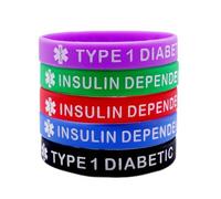 ZENRUIMING 5Pcs Medical Alert TYPE1 DIABETIC INSULIN DEPENDENT Silicone Bracelet, Outdoor TYPE1 DIABETIC Medical Alert Elastic Wristband, One Size, Silicone, no inlay