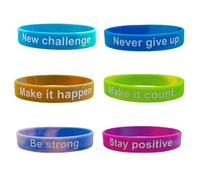 ZENRUIMING 6-Pack Motivational Silicone Wristbands - New Challenge, Never Give Up, Make It Happen, Make It Count, Be Strong, Stay Positive