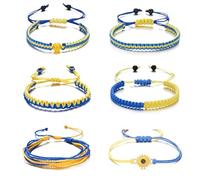 ZENRUIMING 6 Pcs Ukraine Flag Handmade Braided Rope Bracelet, Adjustable Handmade Multi-Layered Braided Bracelet, Ukrainian Patriot's Day National Day Accessory