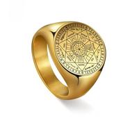 ZENRUIMING Archangel Protection Ring - 7 Seals of Michael, Gabriel & More - Gold Plated Mystical Men's Band, 12, Stainless Steel, No Gemstone