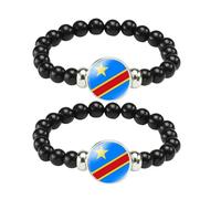 ZENRUIMING Democratic Republic of the Congo Flag Bracelet, Handmade Adjustable Stretch Rope Bead Bracelet, Democratic Republic of the Congo Tourism Keepsake, Adjustable, Resin, No Gemstone,
