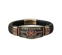 ZENRUIMING Firefighter Bracelet for Men, Fireman Gift with Honor Courage Sacrifice Design, Braided Leather Survival Bracelet, Inspirational First Responder Jewelry for Firefighter Dad Husband Brother