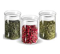 ZENS 15oz Airtight Glass Jars Set of 3, Small Food Container Spice Jars | Thick Borosilicate Clear Glass Kitchen Canisters with Airtight Lids for Herbs, Loose Tea Storage Jars