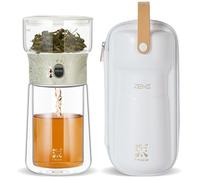 ZENS Cool Glass Teapot with Infuser, Smart One Touch Tea Maker for Loose Tea Diffusers with Insulated Mug and Portable Tea Kits, Enchanted Teapot Alternatives for Tea Lover Gifts