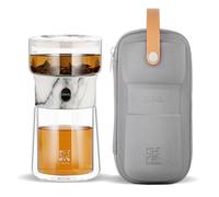 ZENS Glass Teapots with Infuser, Magic One Touch Drip Tea Pot Infusers for Loose Tea Diffuser, Small Herbal Teapot with 200ml Insulated Cup and Portable Gray Tea Kits for Tea Lovers Gifts