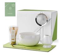 ZENS Japanese Matcha Set, 6pcs Matcha Kit Set Includes Ceramic Bowl and Bamboo Whisk & (Chasen Holder), Sifter, Scoop -Tea Towel, Matcha Whisk Set for Tea Ceremony, White