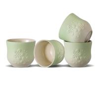 ZENS Japanese Tea Cups Set of 4 - 210ml Ceramic Tea Cups, Gradient Green Glaze, Embossed Sakura Design - Handleless Matcha & Gongfu Cups, Traditional Asian Style
