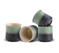 ZENS Japanese Tea Cups Set of 4, Embossed 8 oz Ceramic Japan Tea Cup for Hot Tea or Matcha Tea, Asian Style Handle-less, Moss Green