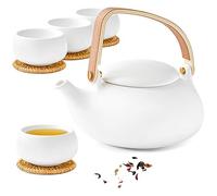 ZENS Japanese Tea Set with 4 Cups, 800ml Ceramic Loose Tea Infuser Pot
