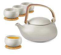 ZENS Japanese Teapot Set with 4 Cups, 800ml Minimalist Ceramic Teapot