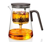 ZENS Magnetic Tea Pot, Large Enchanted Glass Teapot with Infuser and Magnetic Suction Lid for Mess-Free Loose Tea Diffusers, Black Walnut Pattern Handle, Tea Lovers Gifts