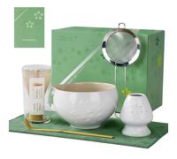 ZENS Matcha Set, Matcha Whisk, 6pcs Matcha Kit with 450ml Sakura Bowl & (Chasen Holder), Bamboo Scoop, 304 Sifter, Tea Mat for Matcha Making, Gift for Matcha Lovers, Off White
