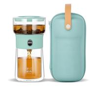 ZENS Modern Glass Infuser Teapot, Small One Touch Tea Maker for Loose Tea Diffusers with 200ml Insulated Cup and Blue Portable Carry Case, Magic Gongfu Tea Pot for Tea Lovers Gifts