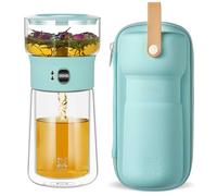 ZENS Modern Glass Tea Infuser Teapot, Smart One Touch Drip Tea Maker for Loose Tea Diffusers, Magic Gongfu Glass Teapot with Insulated Mug and Portable Carry Case for Tea Lovers Gifts
