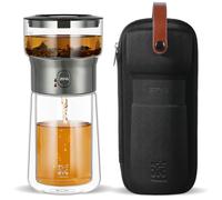 ZENS Modern Glass Tea Infuser Teapot, Smart One Touch Tea Maker for Loose Tea Diffusers with Insulated Mug and Portable Tea Kits, Cool Gongfu Tea Pot for Black Tea Lover Gifts