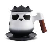 ZENS Panda Tea Cup with Infuser and Lid, 330 ML Ceramic & Wood, Black and White, Loose Leaf Tea Diffuser, Collector's Mug