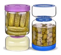 ZENS Pickle Jar with Strainer, 2 Pack 1500 ML Glass Flip Pickling Jars for Pickle Juice Separator, Airtight Hourglass Gherkin Jars Olive Pickle Container for Dill Sliced Pickles Kimchi Storage
