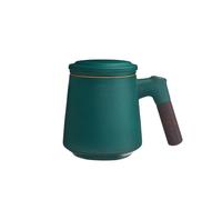 ZENS Tea Cup with Infuser and Lid, 11 oz Green Ceramic Steeper Mug for Loose Leaf Tea Lovers Gifts, Wood Handle Tea Strainers.