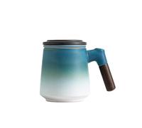 ZENS Tea Cup With Infuser and Lid, 12oz Gradient Blue Mug for Loose Leaf Steeper, Wood Handle With Fine Mesh Strainer, Hot Tea Diffuser Accessories for Tea Lovers Gifts